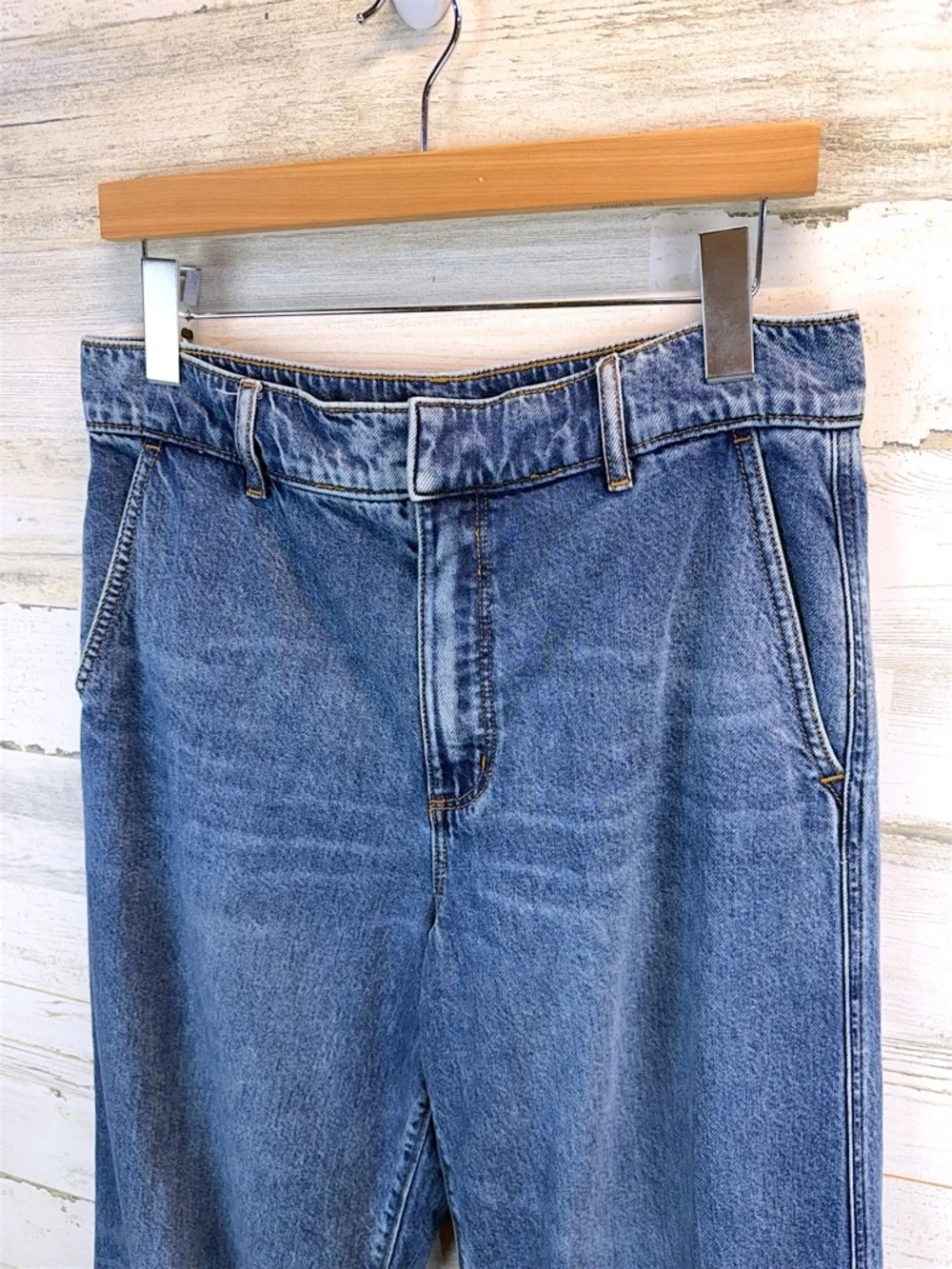 LOFT Wide Leg Jeans High Rise Trouser Denim Sz 8 Y2K Coastal Chic Casual - Picture 7 of 13